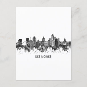 Des Moines Iowa Skyline BW Helg Vykort