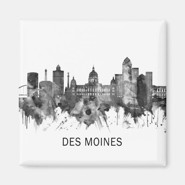 Des Moines Iowa Skyline BW Magnet (Framsidan)