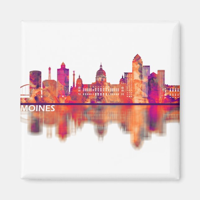 Des Moines Iowa Skyline Magnet (Framsidan)