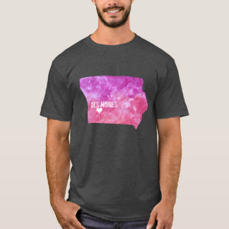 Des Moines Iowa, USA:s rosa för vattenfärgen Karta T Shirt