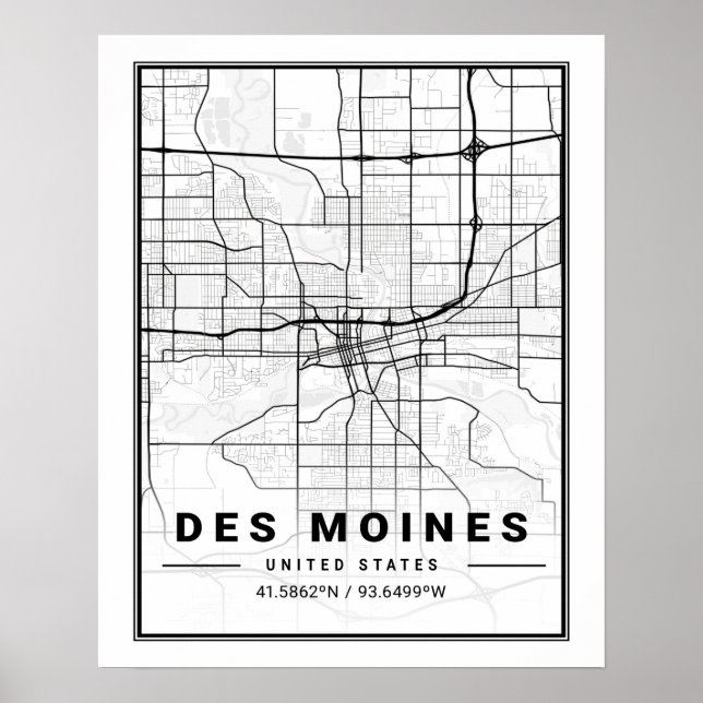 Des Moines Iowa USA Travel City Karta Poster (Framsidan)