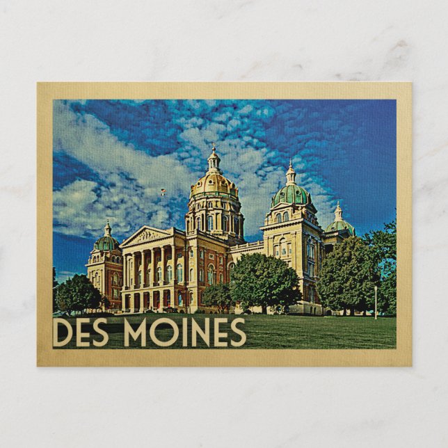 Des Moines Iowa Vintage resor Vykort (Framsida)