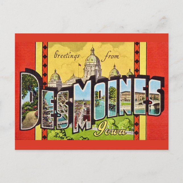 Des Moines Iowa Vintage vykort (Framsida)