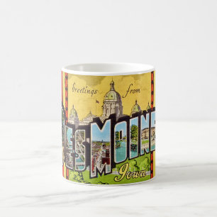 Des Moines Iowa Vintage vykortsmugg Kaffemugg