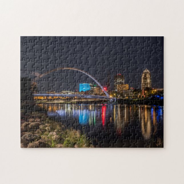 Des Moines skyline nattetid Pussel (Horisontell)
