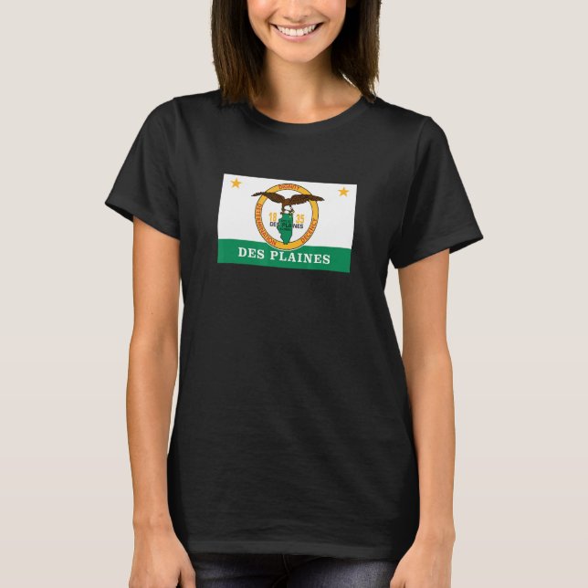 Des Plaines Illinois Flagga T Shirt (Framsida)