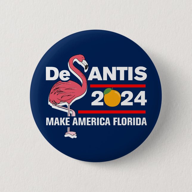 DeSantis 2024 Gör America Florida Flamingo Knapp (Framsida)