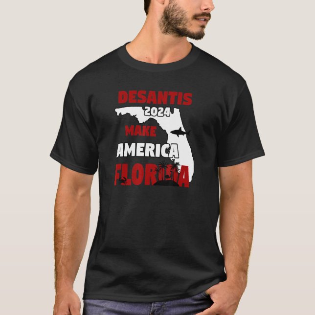 Desantis 2024 Make America Florida Flamingo Shark T Shirt (Framsida)