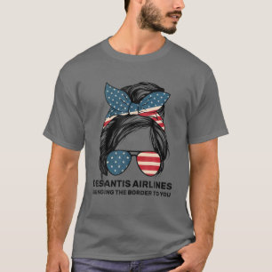 Desantis Airlines Messy Bun American Flagga T Shirt