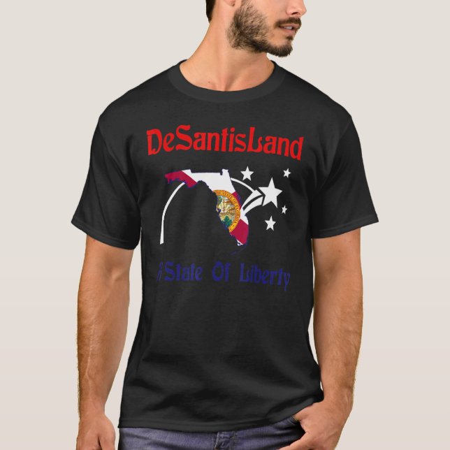 Desantisland Liberty Florida Karta Fl Flagga T Shirt (Framsida)