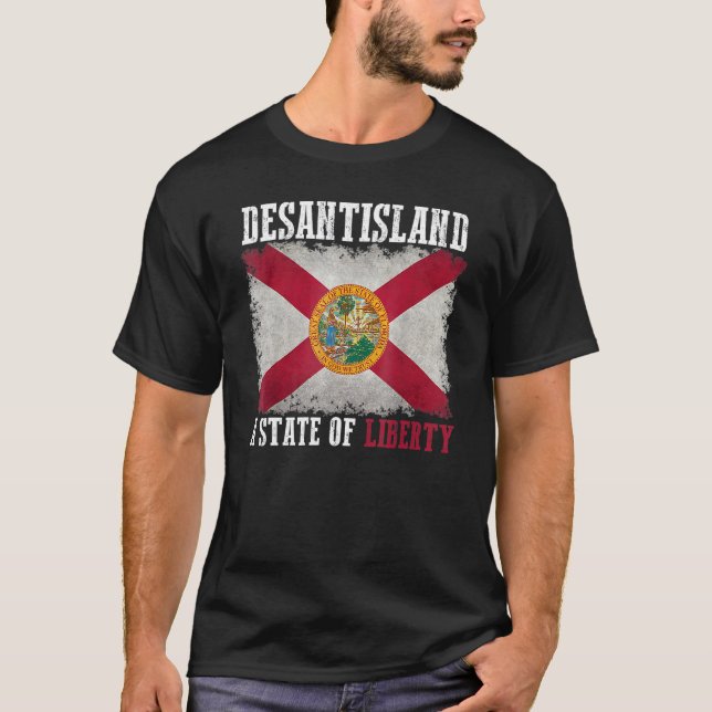 Desantisland Liberty Florida Karta Fl Flagga T Shirt (Framsida)