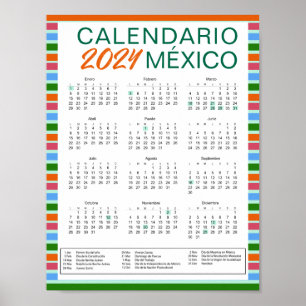Descargar Calendario Mexicano Español 2024 México Poster