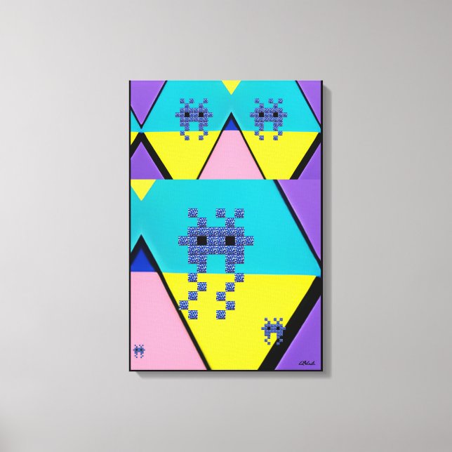 Descending on a Memphis Designed Planet Canvastryck (Framsida)