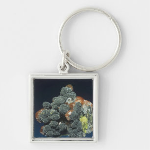 Descloizite på Calcite Fyrkantig Silverfärgad Nyckelring