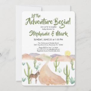 Desert Äventyr börjar Succulent Boho Baby Shower Inbjudningar