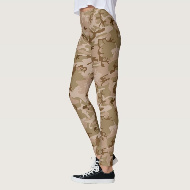Desert Beige Brown Grönt Camo Camouflage Leggings (Vänster)