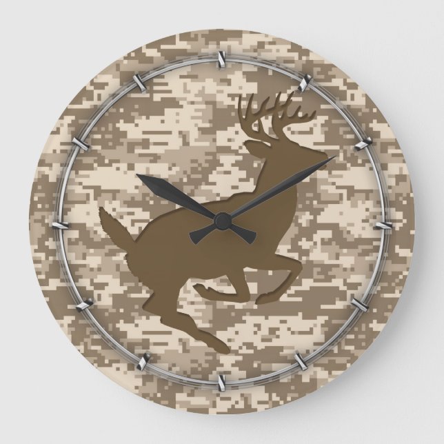 Desert Beige Digital Camouflage Hjort Camo Mönster Stor Klocka (Framsida)