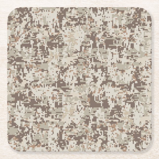 Desert Beige Stil Digital Camouflage Underlägg Papper Kvadrat (Framsidan)