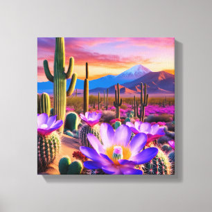 Desert Bloom: Cactus Flowers at Sunrise Canvastryck