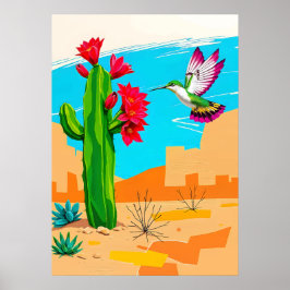 Desert Bloom & Hummingbird - sydvästra poppkonst Poster