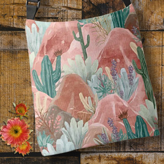 Desert Bloom Sunset with Cactus Garden Axelväska