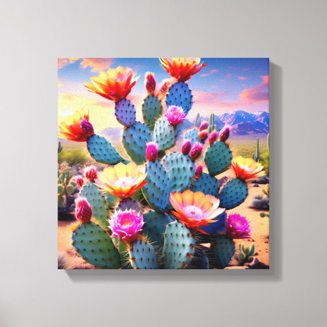 Desert Bloom: Vibrant Cactus Flower Canvastryck (Framsida)