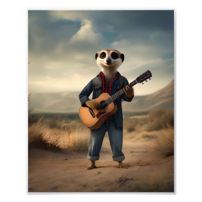 Desert Blues: A Meerkat's Denim Guitar Sylt, Fototryck (Framsidan)