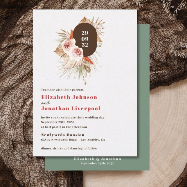 Desert boho blommigt Earth Tones modern bröllop Inbjudningar (Skapare uppladdad)