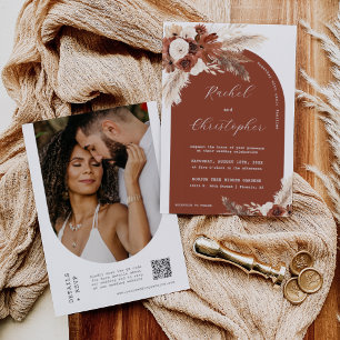 Desert Bröllop Pampas Grass Boho Arch QR-kod Inbjudningar