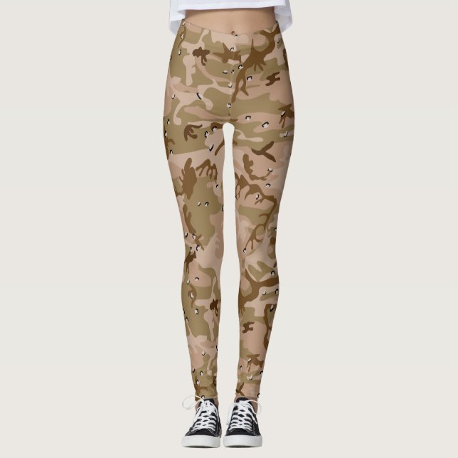Desert Brown Camouflage Mönster Camo Leggings (Framsida)