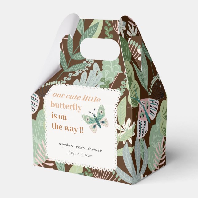 Desert Brown Retro Butterfly Garden Baby Shower Presentaskar (Framsidan Sidan)