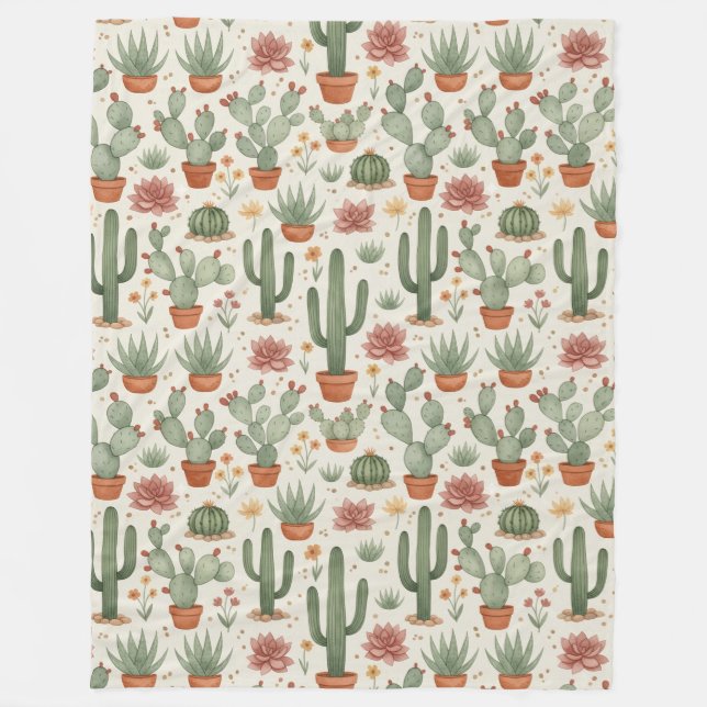 Desert Cacti Succulent Seamless Pattern Fleecefilt (Framsidan)