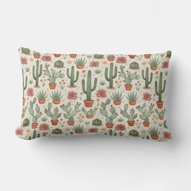 Desert Cacti Succulent Seamless Pattern Lumbarkudde (Framsida)