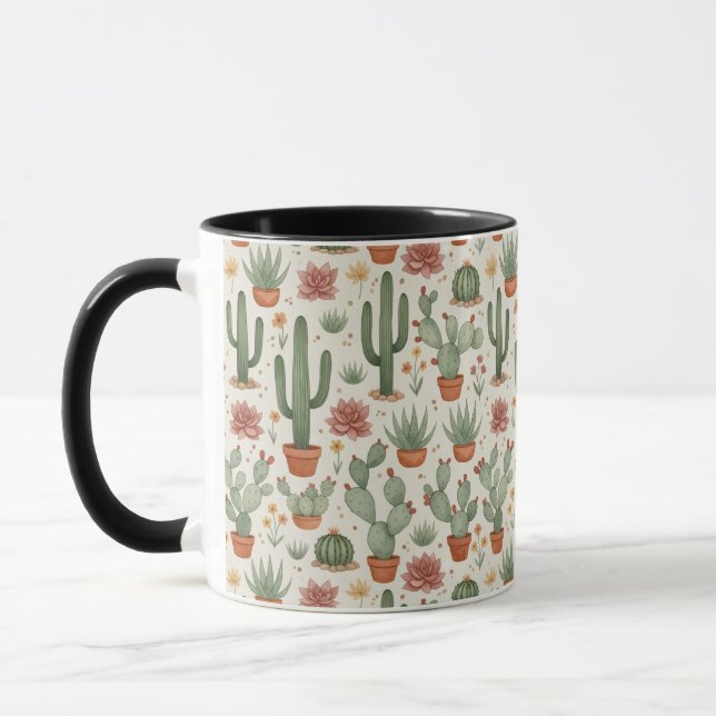 Desert Cacti Succulent Seamless Pattern Mugg (Vänster)