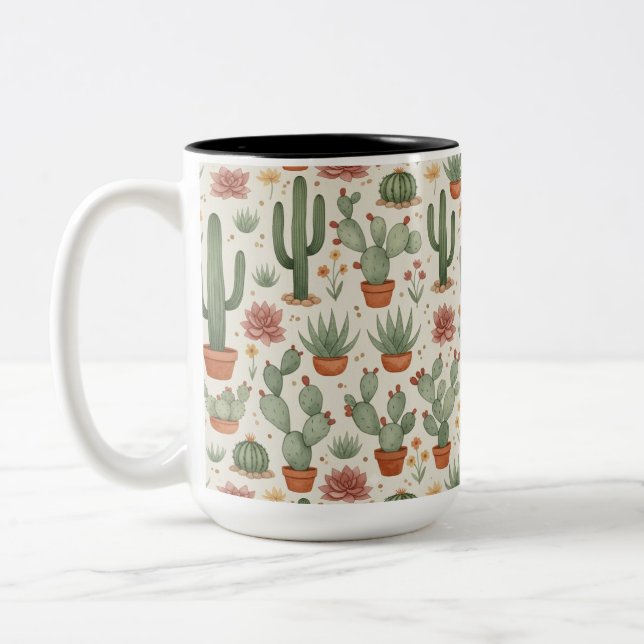 Desert Cacti Succulent Seamless Pattern Två-Tonad Mugg (Vänster)