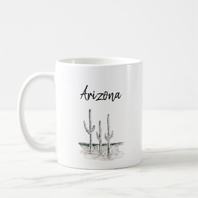 Desert Cactus Arizona Southwest Black White Kaffemugg (Vänster)