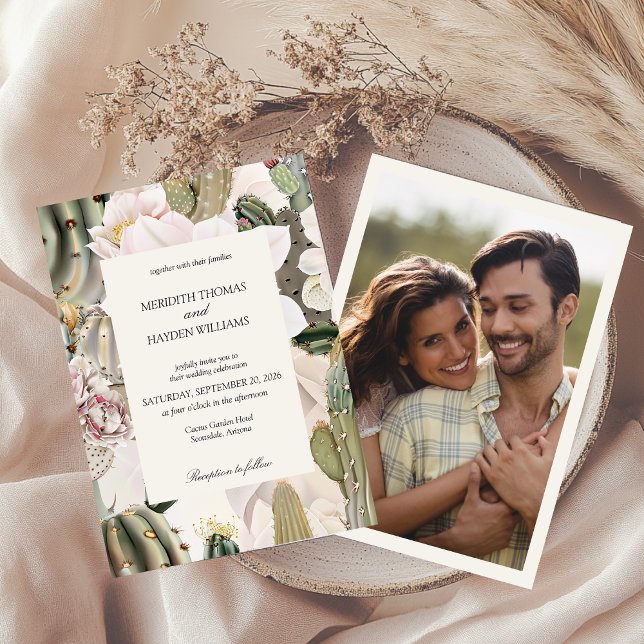 Desert Cactus Boho Photo Wedding Invitation Inbjudningar (Skapare uppladdad)