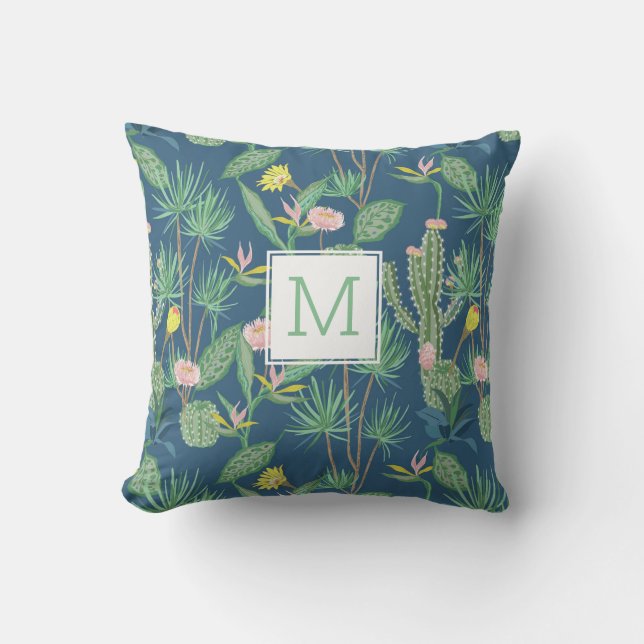 Desert Cactus, Flowers, Handflatan Träd Monogram A Kudde (Framsida)
