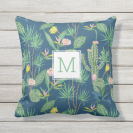 Desert Cactus, Flowers, Handflatan Träd Monogram A Kudde