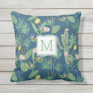 Desert Cactus, Flowers, Handflatan Träd Monogram Kudde
