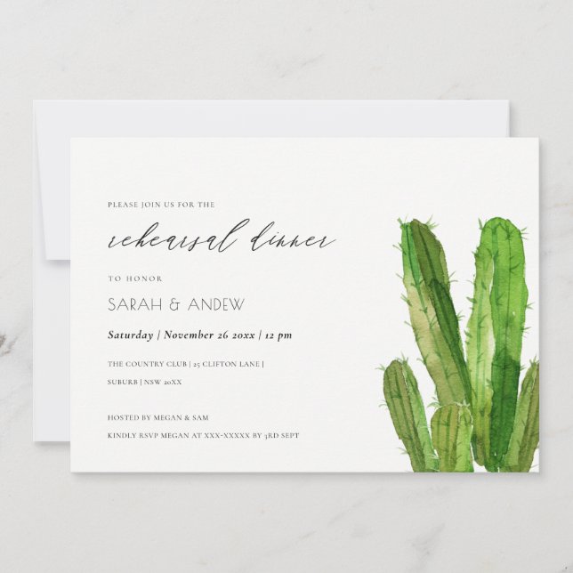 DESERT CACTUS FOLIAGE WATERCOLOR REHEARSAL DINNER INBJUDNINGAR (Framsida)