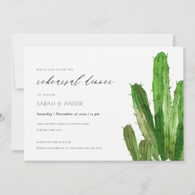 DESERT CACTUS FOLIAGE WATERCOLOR REHEARSAL DINNER INBJUDNINGAR (Framsida)