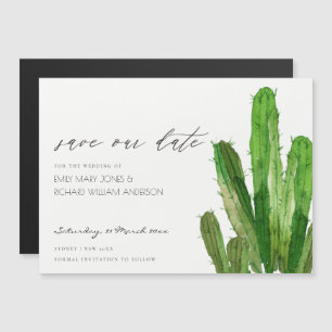 DESERT CACTUS FOLIAGE WATERCOLOR SPARA DATUM MAGNETISK INBJUDNINGSKORT
