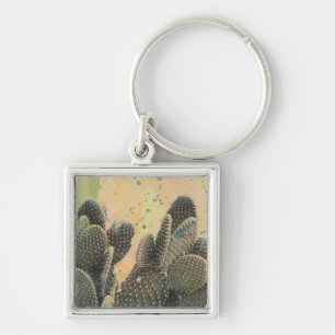 Desert Cactus Grönt Fyrkantig Silverfärgad Nyckelring