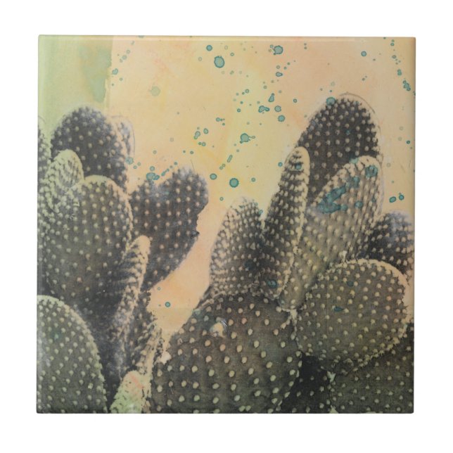 Desert Cactus | Grönt Splatter Kakelplatta (Framsidan)