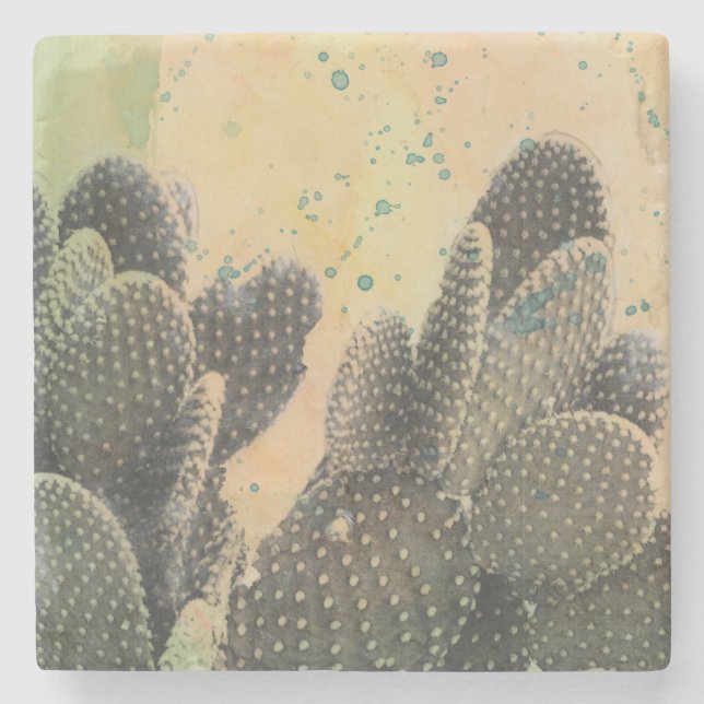 Desert Cactus | Grönt Splatter Underlägg Sten (Framsidan)