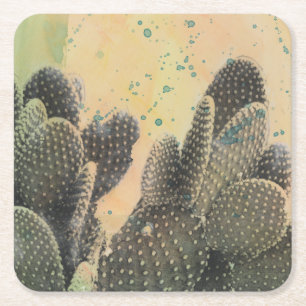 Desert Cactus Grönt Underlägg Papper Kvadrat