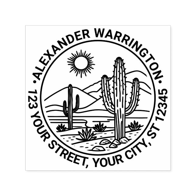 Desert Cactus liggande #1 Namn Returadress Självfärgande Stämpel (Design)