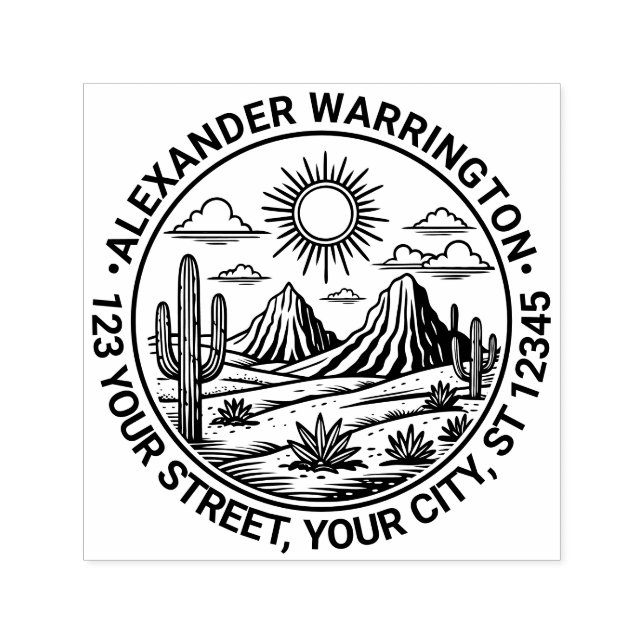 Desert Cactus liggande #2 Namn Returadress Självfärgande Stämpel (Design)