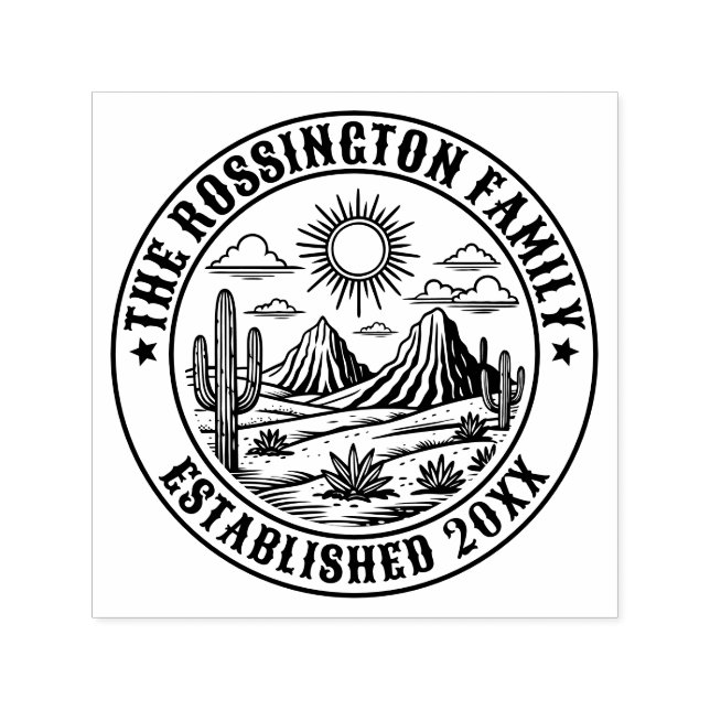 Desert Cactus liggande #2S Familj Namn Datum Est Självfärgande Stämpel (Design)